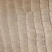 Printed leather texture, beige crocodile pattern, square grid with rounded edges, matte finish, Rugiano collection sample.